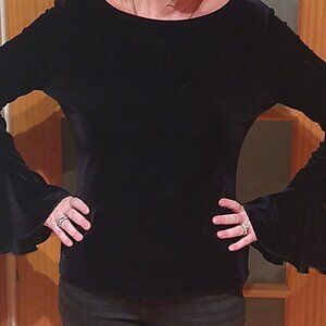 Black velvet bell sleeve top